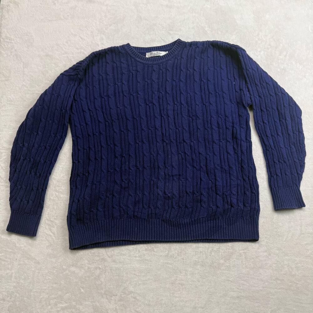 Brooks Brothers Men's Sweater Navy Blue Size L Cable Knit Made in USA Cotton